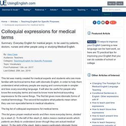 Colloquial expressions for medical terms
