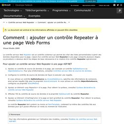 Comment : ajouter un contrôle Repeater à une page Web Forms