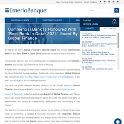 Commercial Bank Is Honoured With 'Best Bank In Qatar 2021' Award By Global Finance
