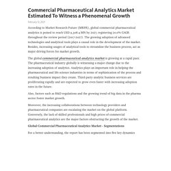 Commercial Pharmaceutical Analytics Market Estimated To Witness a Phenomenal Growth  – Telegraph