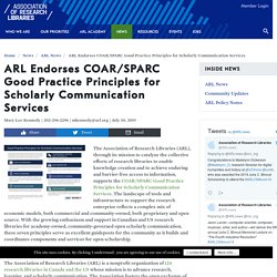 Endorses COAR/SPARC Good Practice Principles for Scholarly Communication Services - Association of Research Libraries