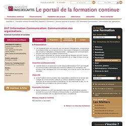DUT Information-Communication: Communication des organisations / Sciences humaines et sociales / Formations / Formation continue Université Paris Descartes