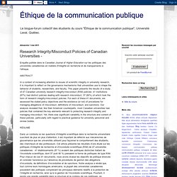 BLOG ETHIQUE DE LA COM 01/05/11 Enquête publiée dans le Canadian Journal of Higher Education sur les politiques des universités