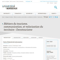 Métiers du tourisme, communication, et valorisation du territoire : Oenotourisme