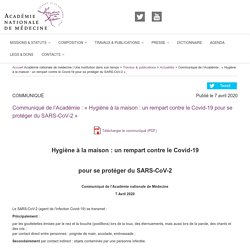 Communiqué de l'Académie nationale de médecine : "Hygiène à la maison : un rempart contre le Covid-19 pour se protéger du SARS-CoV-2"