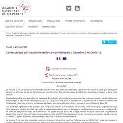 Communiqué de l’Académie nationale de Médecine : Vitamine D et Covid-19 – Académie nationale de médecine
