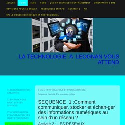 SEQUENCE 1 :Comment communiquer, stocker et échan-ger des informations numériques au sein d'un réseau ? - Technologie Collège Leognan