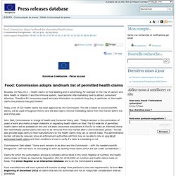 EUROPE 16/05/12 Food: Commission adopts landmark list of permitted health claims .