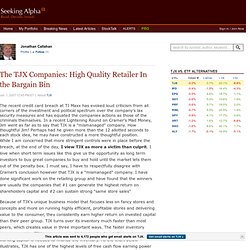 The TJX Companies, Inc. (TJX): The TJX Companies: High Quality Retailer In the Bargain Bin