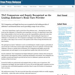TLC Companions and Supply Recognized as the Leading Alzheimer's Home Care Provider