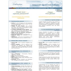Comparatif des versions Calendae : Agenda en ligne personnel et agendas partagés