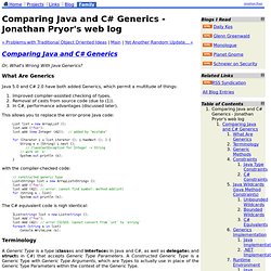 Comparing Java and C# Generics - Jonathan Pryor's web log