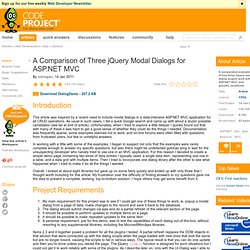 A Comparison of Three jQuery Modal Dialogs for ASP.NET MVC