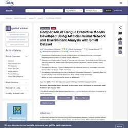 APPLIED SCIENCES 21/01/21 Comparison of Dengue Predictive Models Developed Using Artificial Neural Network and Discriminant Analysis with Small Dataset