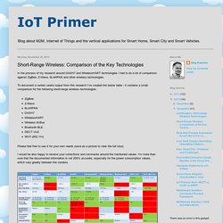 IoT Primer: Short-Range Wireless: Comparison of the Key Technologies