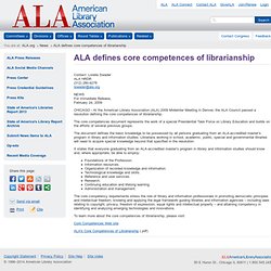 ALA defines core competences of librarianship