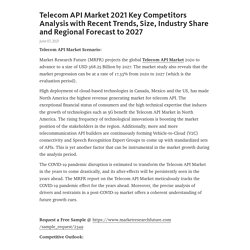 Telecom API Market 2021 Key Competitors Analysis with Recent Trends, Size, Industry Share and Regional Forecast to 2027 – Telegraph