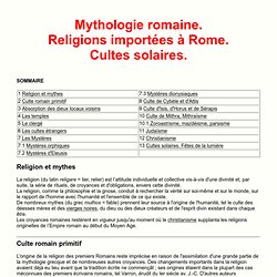 Mythologie romaine. Religions et Mystères importés à Rome. Cultes solaires.