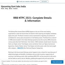 RRB NTPC 2021: Complete Details & Information – Upcoming Govt Jobs India
