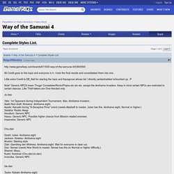 Complete Styles List. - Way of the Samurai 4 Message Board for PlayStation 3