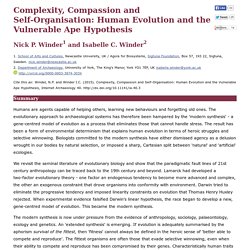 Internet Archaeol. 40. Winder and Winder. Complexity, Compassion and Self-Organisation: Human Evolution and the Vulnerable Ape Hypothesis