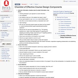 Checklist of Effective Course Design Components - Brock University Teaching Wiki