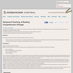 Reciprocal Teaching: A Reading Comprehension Package