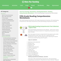 Fifth Grade Reading Comprehension Worksheets