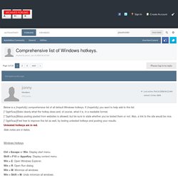 Comprehensive list of Windows hotkeys. - Utilities - AutoHotkey Community