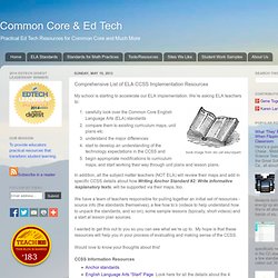 Comprehensive List of ELA CCSS Implementation Resources
