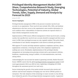 Privileged Identity Management Market 2019 Share, Comprehensive Research Study, Emerging Technologies, Potential of Industry, Global Trends, Sales, Supply, Demand and Analysis by Forecast to 2023