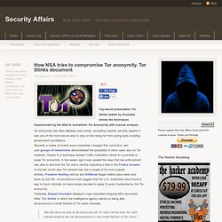 How NSA tries to compromise Tor anonymity. Tor Stinks document