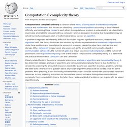 Computational complexity theory - Wikipedia, the free encycloped