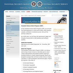 Computer Science Intern Program for graduate students at the National Security Agency (NSA)