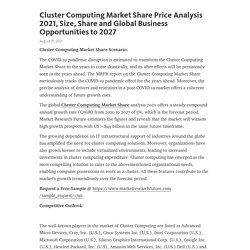 Cluster Computing Market Share Price Analysis 2021, Size, Share and Global Business Opportunities to 2027 – Telegraph