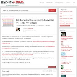 CAS Computing Progression Pathways KS1 (Y1) to KS3 (Y9) by topic Computing At School