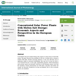 Concentrated Solar Power Plants with Molten Salt Storage: Economic Aspects and Perspectives in the European Union