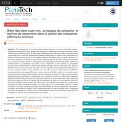 PASTEL - Thèses en ligne de ParisTech - Gérer des biens communs : processus de conception et régimes de coopération dans la gestion des ressources génétiques animales