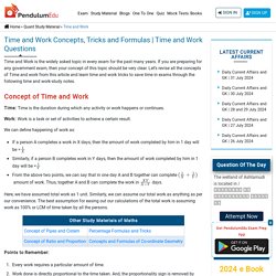 Time and Work Tricks, Basic Concepts, Shortcuts and Time and Work Problems with Solutions