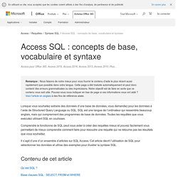 Access SQL : concepts de base, vocabulaire et syntaxe - Access