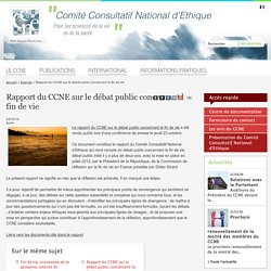 Rapport du CCNE sur le débat public concernant la fin de vie