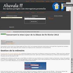 Concernant la mise à jour de la Zibase de fin février 2012