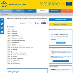 Draft decision of the European Ombudsman on internal rules concerning whistleblowing»Médiateur européen