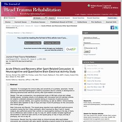 Acute Effects and Recovery After Sport‐Related Concussion: A... : The Journal of Head Trauma Rehabilitation