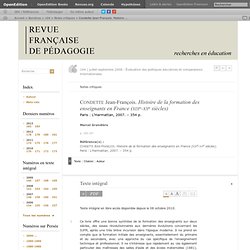 Condette Jean-François. Histoire de la formation des enseignants en France (xixe-xxe siècles)