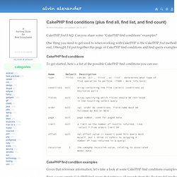 CakePHP find conditions (plus find all, find list, and find count)