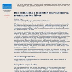 Des conditions à respecter pour susciter la motivation des élèves