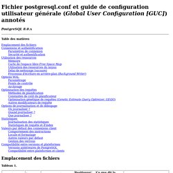 Fichier postgresql.conf et guide de configuration utilisateur générale (Global User Configuration [GUC]) annotés