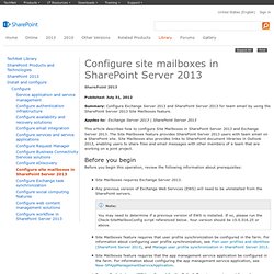 Configure site mailboxes in SharePoint Server 2013