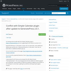 Conflict with Simple Calendar plugin after update to GeneratePress 2.0.1.
